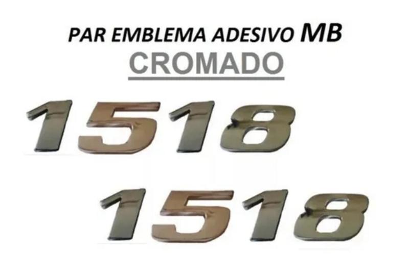 Imagem de Par Emblema Caminhão Mb 1518 Adesivo Cromado Lateral (2pç)