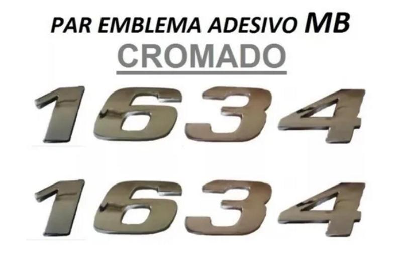 Imagem de Par Emblema Caminhão Mb 1634 Adesivo Cromado Lateral (2pç)