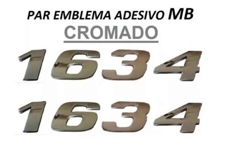 Imagem de Par Emblema Caminhão Mb 1634 Adesivo Cromado Lateral (2pç)