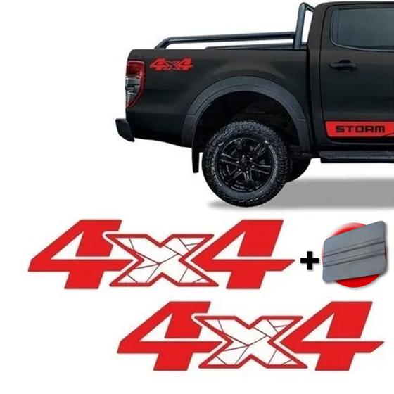 Imagem de Par Emblemas 4x4 Ranger Storm 2020 Adesivo Caçamba Vermelho