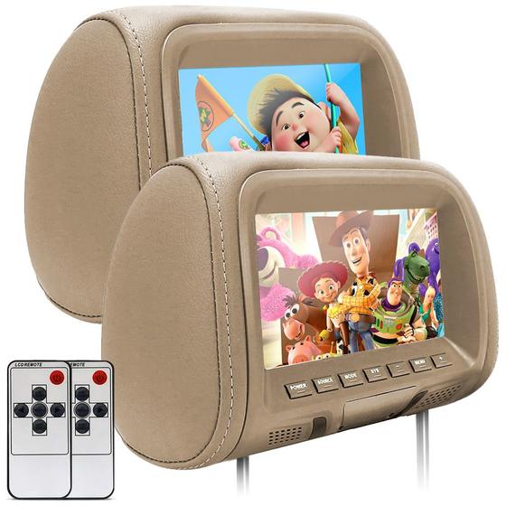Imagem de Par Encosto Com Tela Lcd Bege Fiat Grand Siena 7 Polegadas Dependente Replicação Visor Monitor