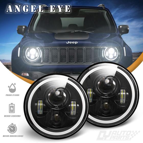 Imagem de Par Farol Angel Eye Leds 7 Pol H4 Drl Luz Diurna Seta Pisca Alto Baixo