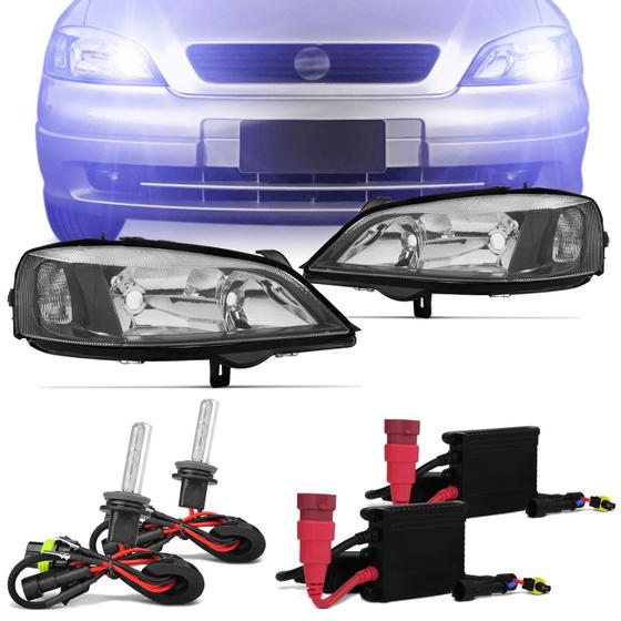 Par Farol Astra Hatch Sedan 1998 1999 2000 2001 2002 Máscara Negra + Kit Xênon 8000K Menor preço em Par Farol Astra Hatch Sedan 1998 1999 2000 2001 2002 Máscara Negra + Kit Xênon 8000K