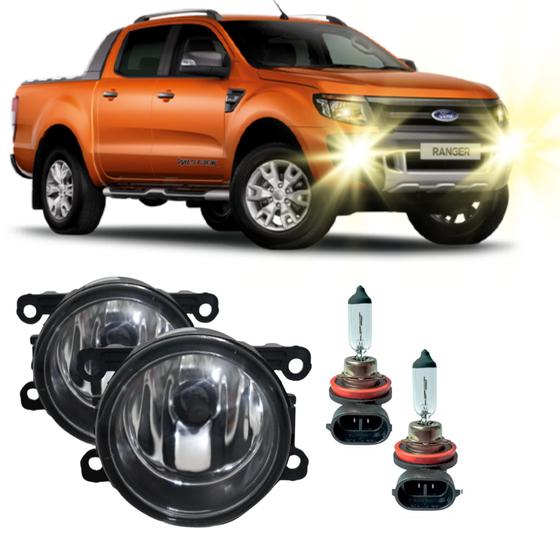 Imagem de Par Farol Auxiliar Milha Lente em Vidro + Lâmpadas H11 Ford Ranger 2012 2013 á 2016