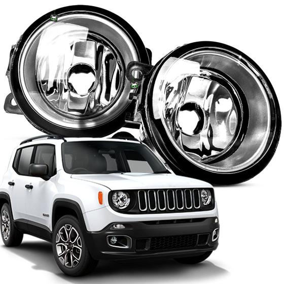 Imagem de Par Farol Auxiliar Milha Lente Vidro Aro Prata Renegade 2015 2016 2017 2018 2019