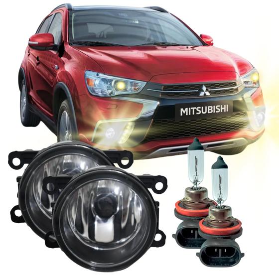 Imagem de Par Farol Auxiliar Milha Mitsubishi Asx 2011 a 2019 Lente em Vidro + Lâmpadas H11