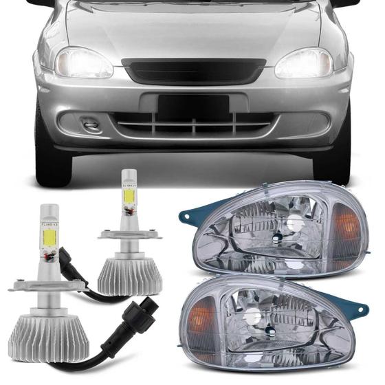 Imagem de Par Farol Corsa Classic 1994 a 2010 Máscara Cromada + Par Lâmpada Super Led 6000K