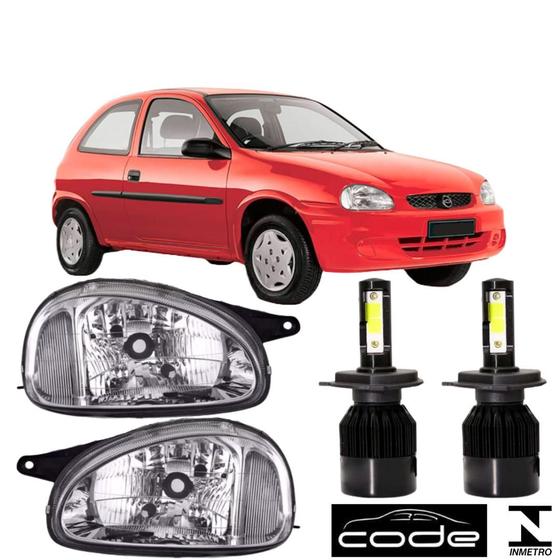 Imagem de Par farol corsa hatch 1994 a 2002 cromado v super led 6000k