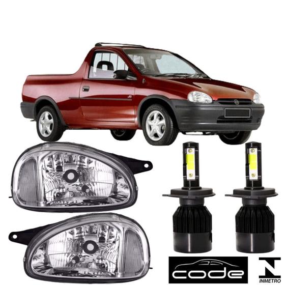 Imagem de Par farol corsa pick up 1994 a 2002 crom vid super led 6000k