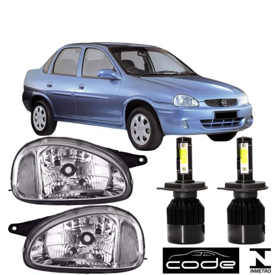 Imagem de Par farol corsa sedan cromado 1994 a 2002 super led 6000k