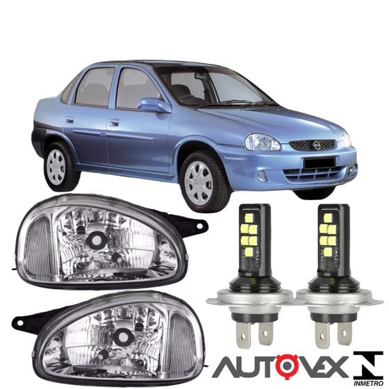 Imagem de Par farol corsa sedan cromado 1994 a 2002 super led branca