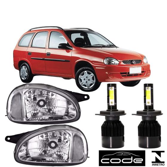 Imagem de Par farol corsa wagon 1994 a 2002 cromado p super led 4300k