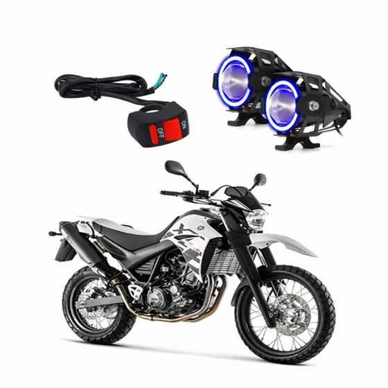 Imagem de Par Farol de Milha Angel Eye U7 Azul Moto Yamaha XT 660R 2005 2006 2007 2008 2009 2010 2011 2012 2013