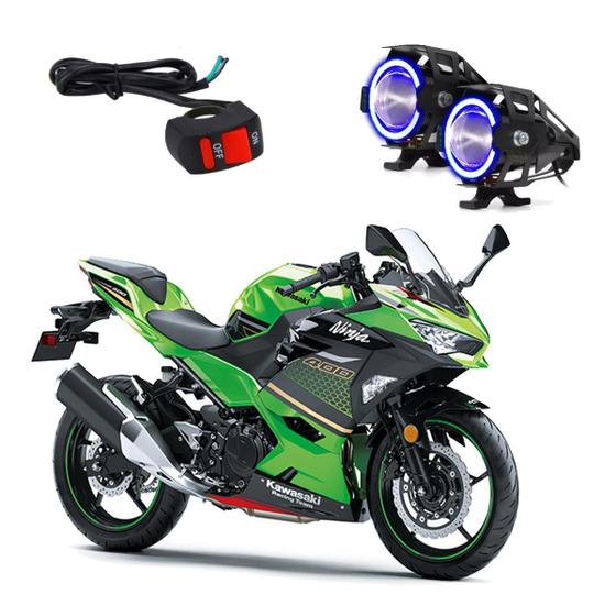 Imagem de Par Farol de Milha Angel Eye U7 Azul para Moto Kawasaki NINJA 400CC 45CV 2017 2018 2019