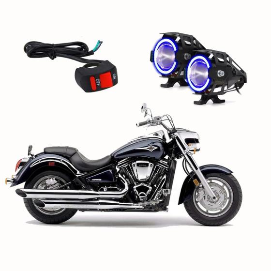 Imagem de Par Farol de Milha Angel Eye U7 Azul para Moto Kawasaki Vulcan VN 2000 Mean Streak 2005 2006