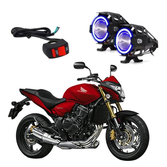 Imagem de Par Farol de Milha Angel Eye U7 Mini Azul para Moto Honda CB 650F 2015 2016 2017 2018 2019 2020 2021 2022