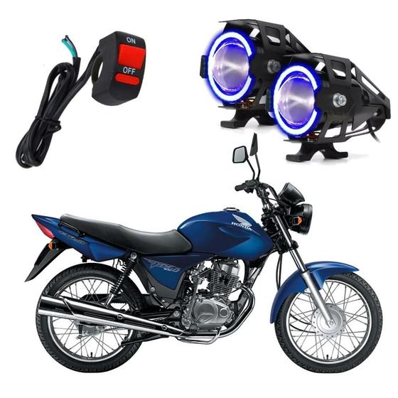 Imagem de Par Farol de Milha Angel Eye U7 Mini Azul para Moto Honda CG 150 TITAN EX 2010 2011 2012 2013 ate 2022