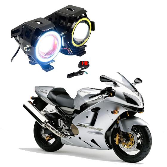 Imagem de Par Farol de Milha Angel Eye U7 para Moto Kawasaki NINJA ZX 12 R 1200 2001 2002 2003 2004 2005