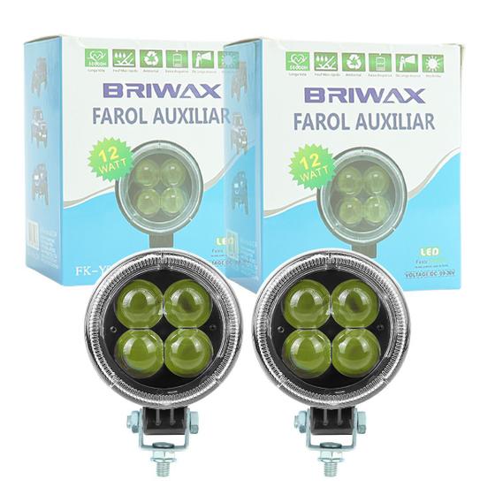 Imagem de Par farol de milha redondo 4 leds bivolt 12w com lupa