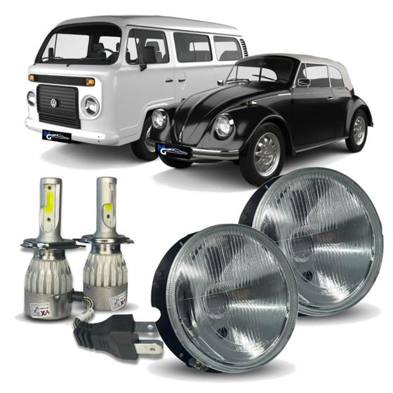 Imagem de Par Farol e Lâmpada Led C6 Vw Fusca Kombi Passat 1974 á 2012