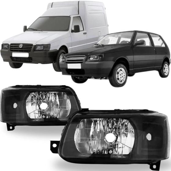 Imagem de Par farol fiat uno 2004 05 06 07 08 09 10 11 12 13 14 negra