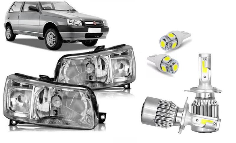 Imagem de Par farol fiat uno 2004 a 2013 mascara cromada e super led