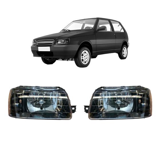 Imagem de Par Farol Fiat Uno Fiorino 2004 A 2013 Mascara Negra Arteb