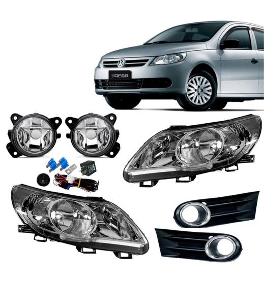 Imagem de Par Farol Gol G5 Foco duplo Cromado  + Kit Milha e Grades