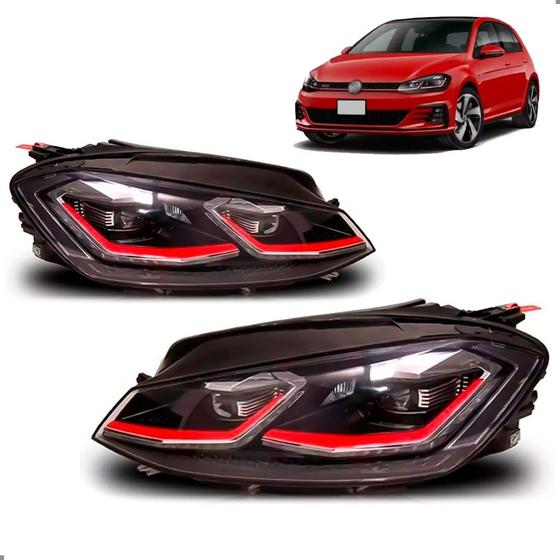 Imagem de Par Farol Golf Gti Mk7.5 2018 A 2020 Friso Vermelho Com Led