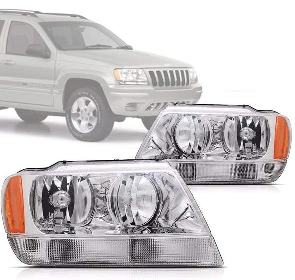 Imagem de Par Farol Jeep Grand Cherokee Sport 2002 2003 Cromado