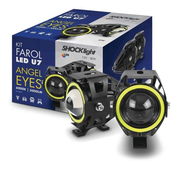 Imagem de Par Farol Led Angel Eye Auxiliar Neblina Moto U7 Luz Branco - Shocklight