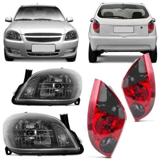 Par Farol Máscara Negra Celta 2007 a 2015 + Par Lanterna Traseira Bicolor Fumê Menor preço em Par Farol Máscara Negra Celta 2007 a 2015 + Par Lanterna Traseira Bicolor Fumê