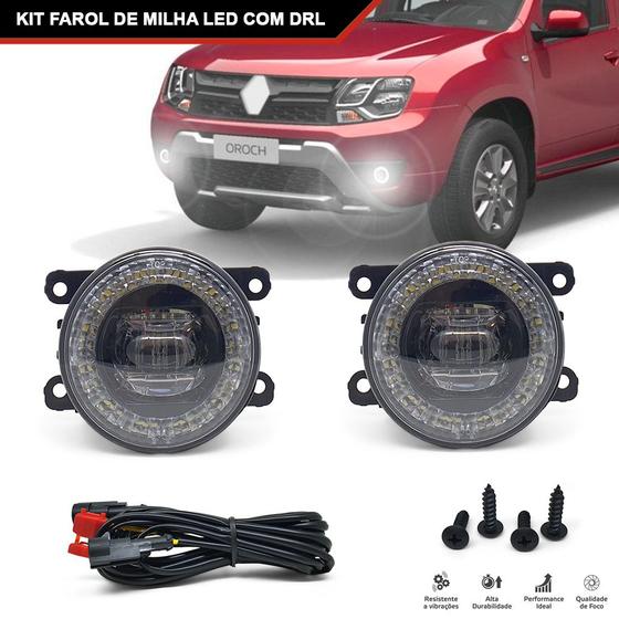 Imagem de Par Farol Milha Led Anel Drl Renault Oroch 6000k 2013 2014 2015 2016 2017 2018 2019 2020 Auxiliar Neblina Luz Diurna