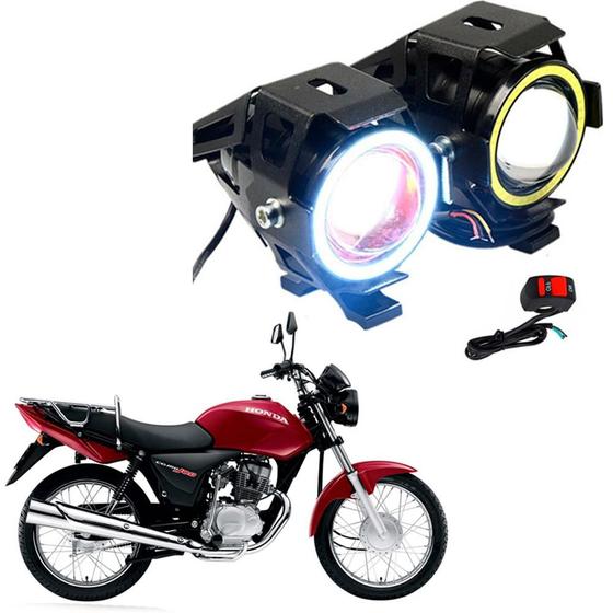 Imagem de Par Farol Milha Moto Honda CG 150 TITAN KS 2004 2005 2006 2007 2008 2009 Angel Eye U7 Mini