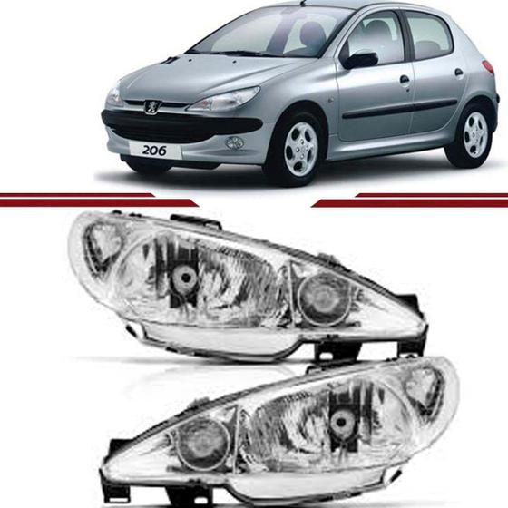 Imagem de Par Farol Peugeot 206 00 01 02 03 04 05 06 07 Simples Liso