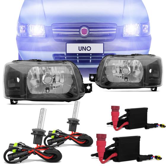 Par Farol Uno Fiorino 2004 a 2014 Mille Fire Pitbull Máscara Negra + Kit Xênon 8000K Menor preço em Par Farol Uno Fiorino 2004 a 2014 Mille Fire Pitbull Máscara Negra + Kit Xênon 8000K