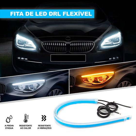 Imagem de Par Fita Barra Led DRL Farol Diurno Branco Seta Sequencial Laranja Âmbar Fiat Palio G5 2012 2013