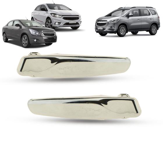 Imagem de Par Gatilho Maçaneta Interna da Porta Dianteira Traseira Cromada Chevrolet Onix Prisma 2013 a 2019 Cobalt Spin após 2012