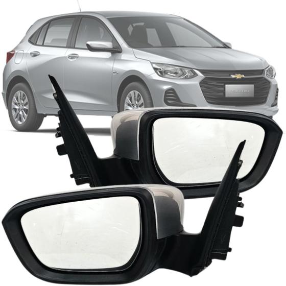 Imagem de Par Kit Retrovisor Direito e Esquerdo GM Chevrolet Onix Plus 2020 2021 Regulagem Elétrico sem Sensor de Ponto Cego com Capa Prata Branco ou Vinho