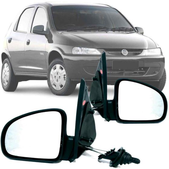 Imagem de Par Kit Retrovisor Lateral Chevrolet Celta 2000 2001 2002 2003 2004 2005 2006 com Controle Interno Manual