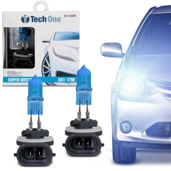 Imagem de Par Lâmpada Automotiva Halogena Tech One H27 881 8500K 27W 12V Super Branca Farol Carro