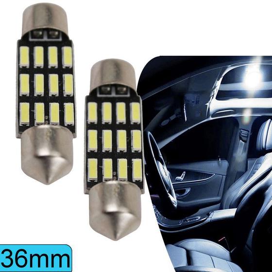 Imagem de Par Lâmpada de LED Torpedo 36mm 12v 12 Leds SMD 4014 MX2028 Luz Super Branca