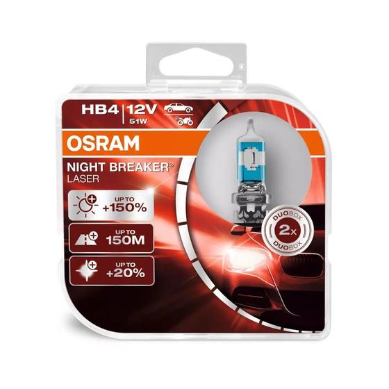 Imagem de Par Lampada Farol Osram Night breaker Laser HB4 55W 4000k