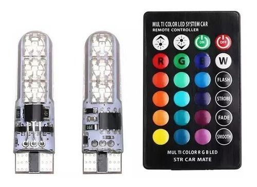 Imagem de Par Lampada Pingo Rgb T10 Led Farol Carro Muda Cor Controle