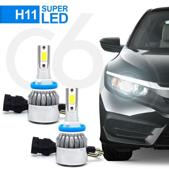 Imagem de Par Lâmpadas H11 Farol Milha Nissan Versa 2011 2012 2013 2014 2015 Super Led C6 6000k 7200 Lumens Branco Frio Efeito Xenon