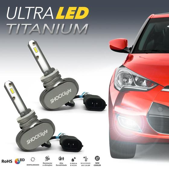 Imagem de Par Lâmpadas H27 Farol Milha Hyundai Santa Fé 2006 2007 2008 2009 Ultra Led Titanium 10000 Lumens Forte Branco Efeito Xenon