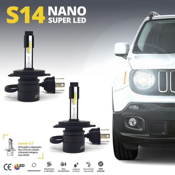 Imagem de Par Lâmpadas H4 Farol Alto Baixo Suzuki Jimmy 2009 2010 2011 2012 2013 Super Led Mini Nano 6000k Sem Adaptar Shocklight S14