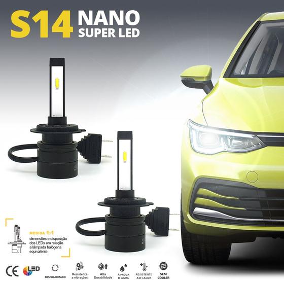Imagem de Par Lâmpadas H7 Farol Baixo Citroen C3 2013 2014 2015 2016 2017 Super Led Mini Nano 6000k Sem Adaptar Shocklight S14