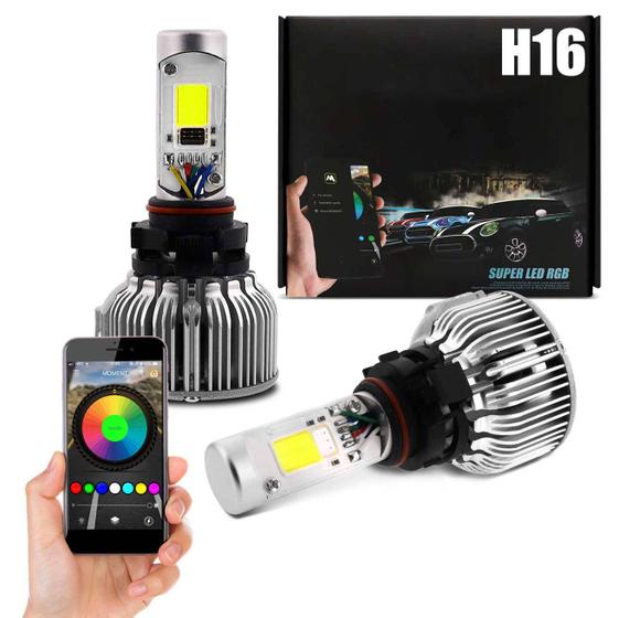Imagem de Par Lâmpadas Super LED 2D RGB H16 6000K 12V e 24V 30W 7400LM Efeito Xênon Carro Caminhão com Reator