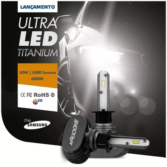 Imagem de Par Lâmpadas Ultra LED 6000K 10000LM Shocklight Titanium com Reator Efeito Xênon Farol Carro